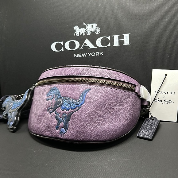 Coach X Zhu Jingyi Rexy Dinosaur Keychain Belt bag Fanny Crossbody Leather Purse - Picture 3 of 12